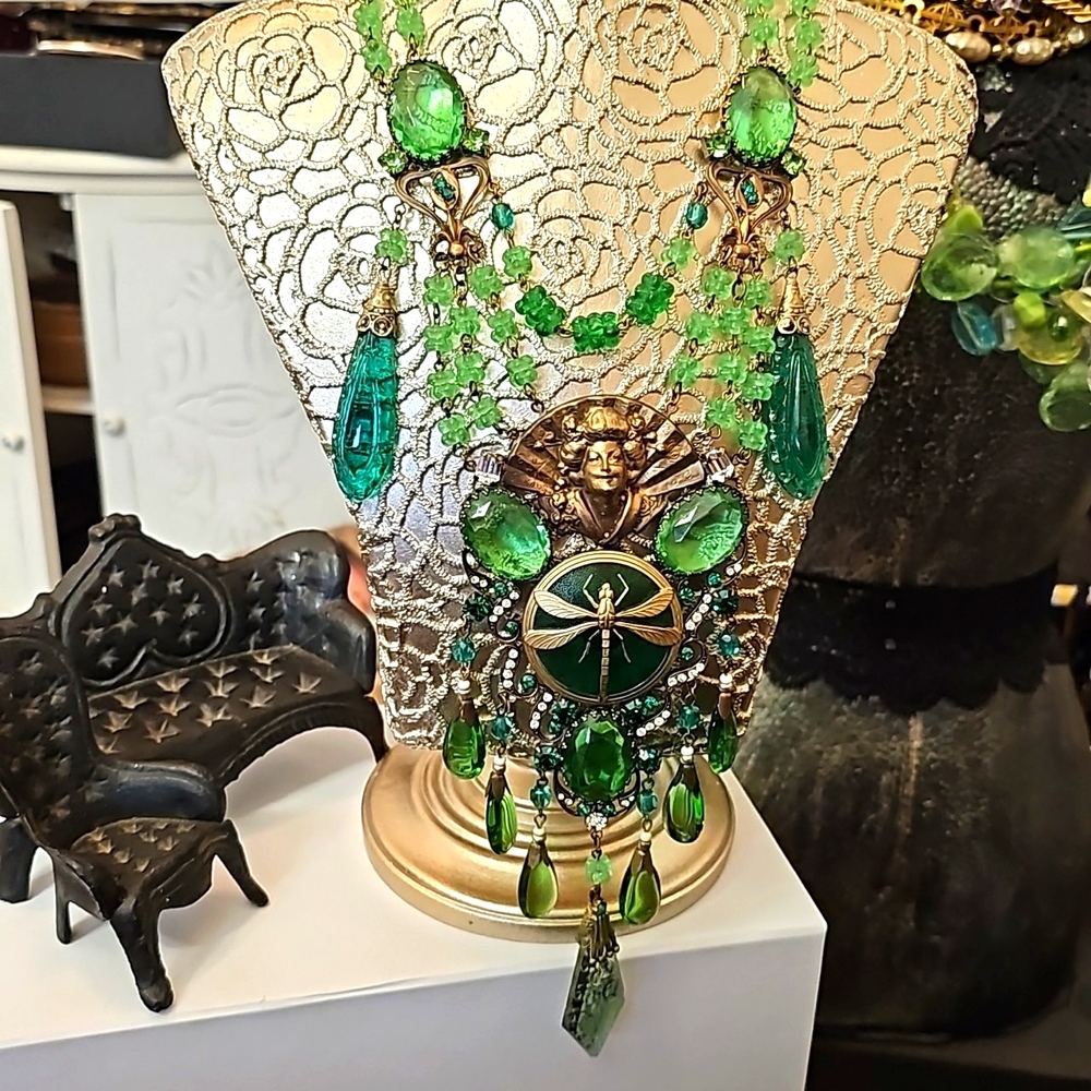 Czechoslovakian Dragonfly Glower Crystal Necklace